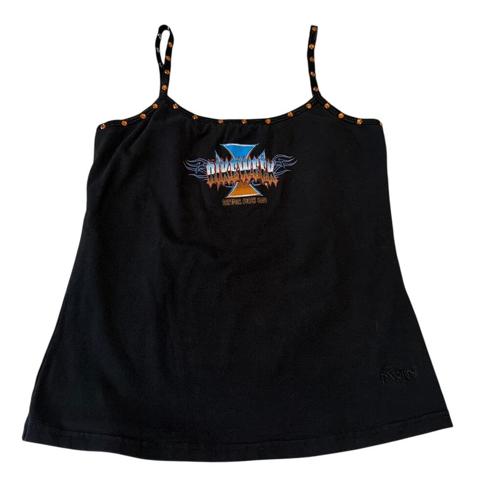 Vintage 2008 Daytona Bike Week Cami Tank Top Rhinestone Built In Bra M
